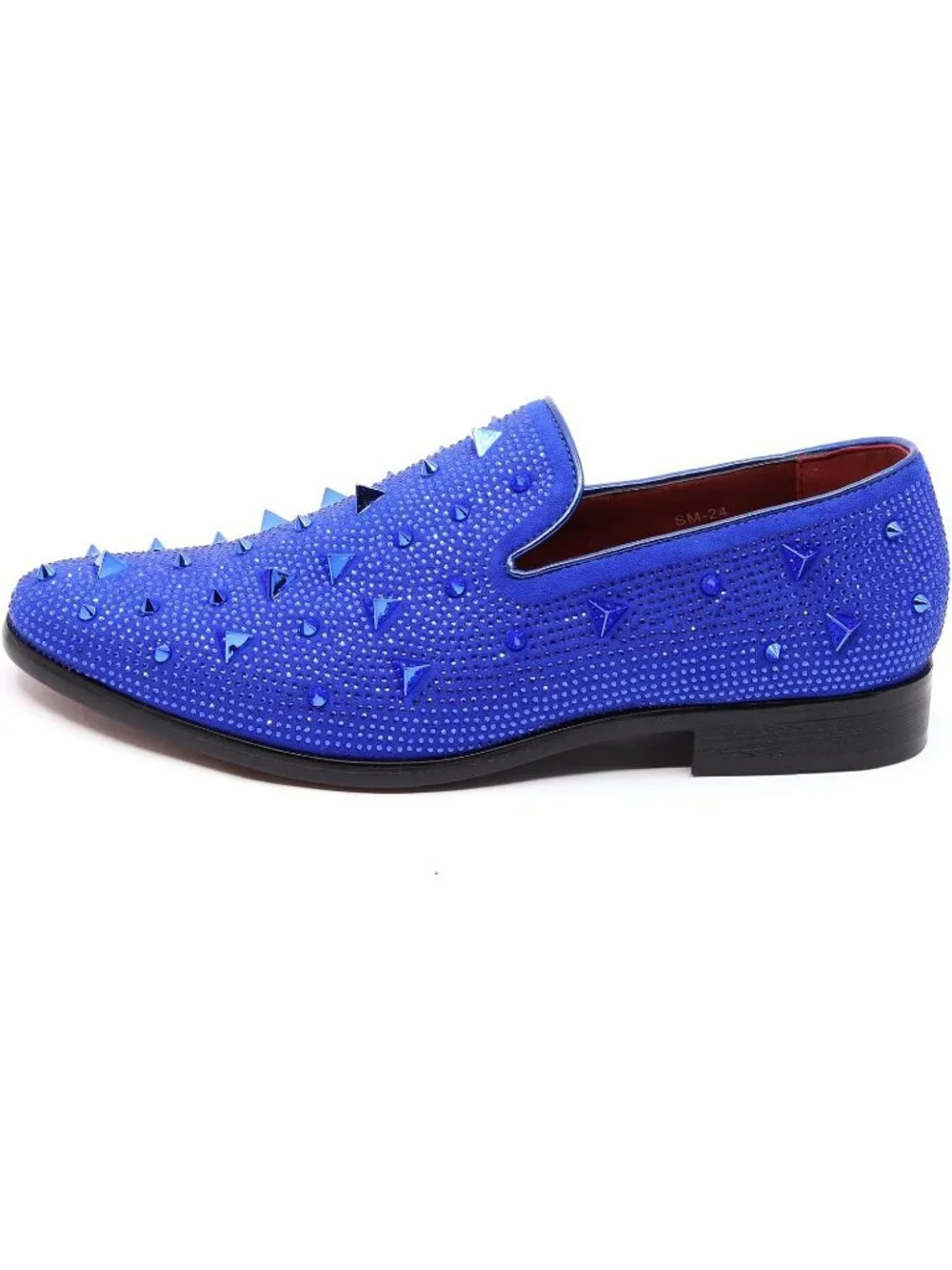 Matrocharm Men's Blue Rubber Vintage Spike Rhinestone Loafer Slip On Party Shoes